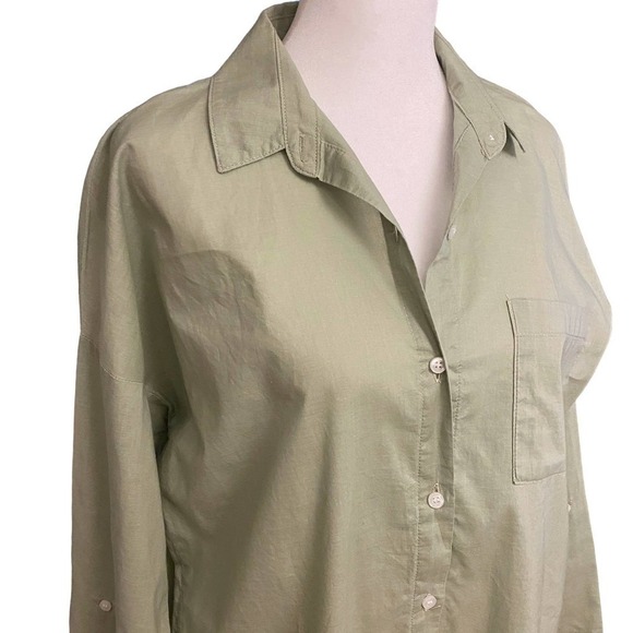 Buru Womens Button Up Shirt Pocket Long Sleeve Collared Green Top Blouse SZ S - Picture 6 of 8